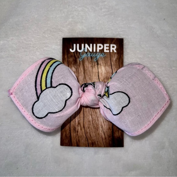 Pink Unicorn and Rainbow Cloud Bandana Knotted Hair Bow - Picture 11 of 11
